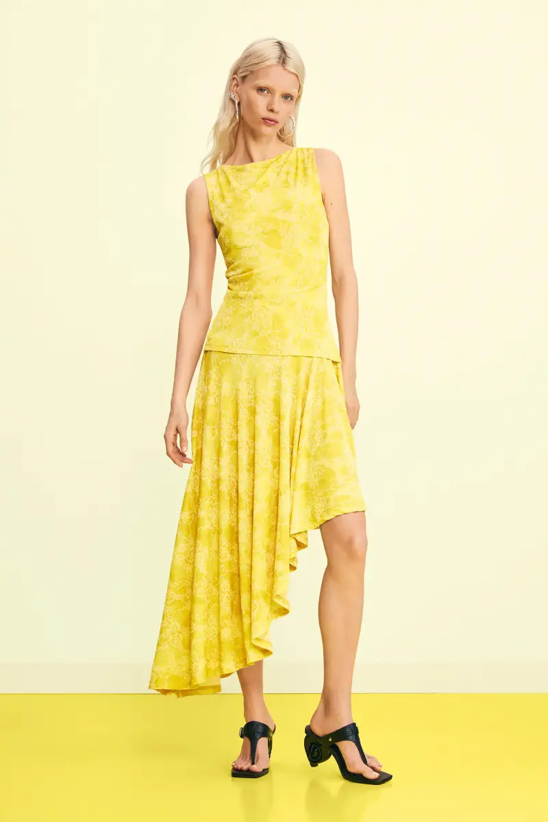 vestito asimmetrico stampato YELLOW