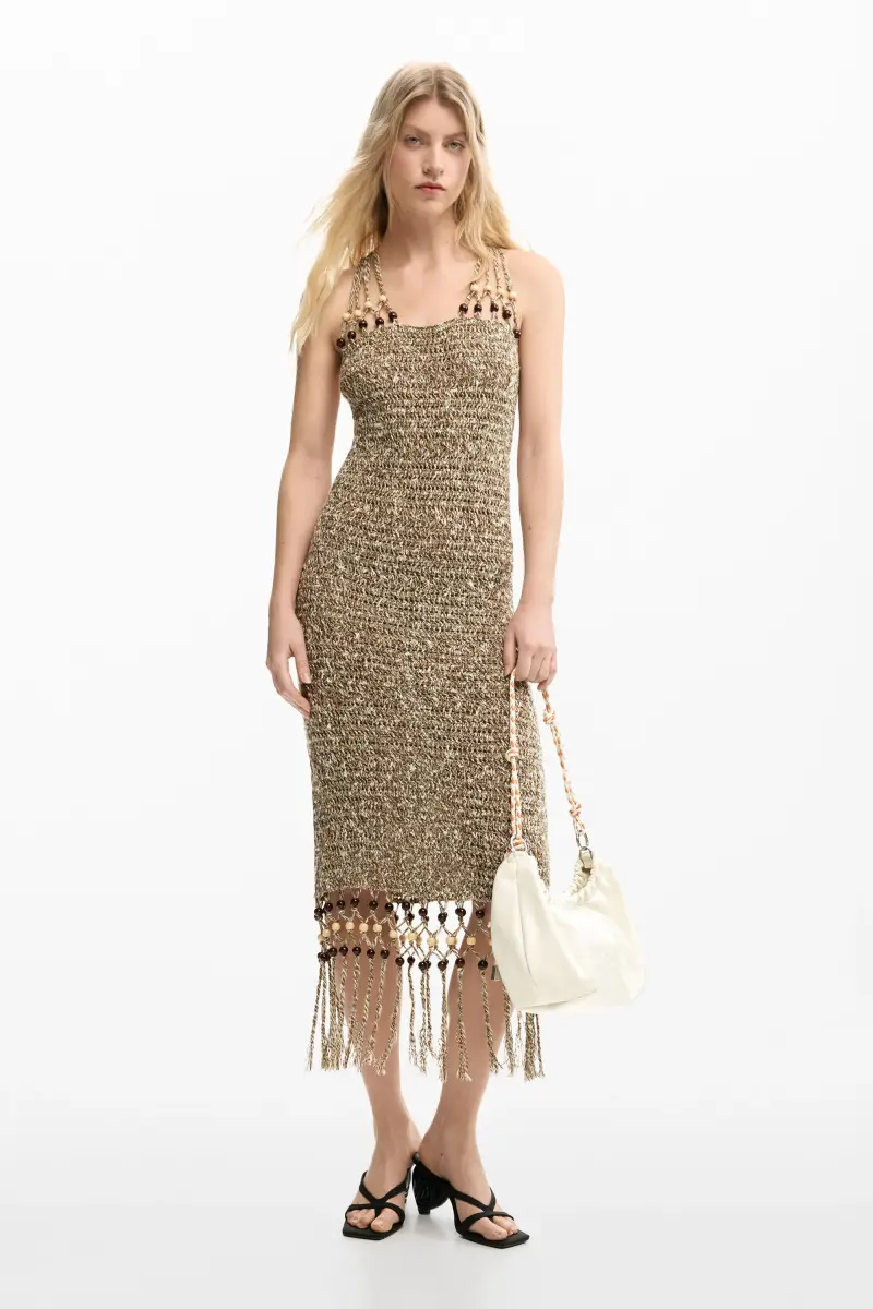 vestito con bretelle e frange BROWN