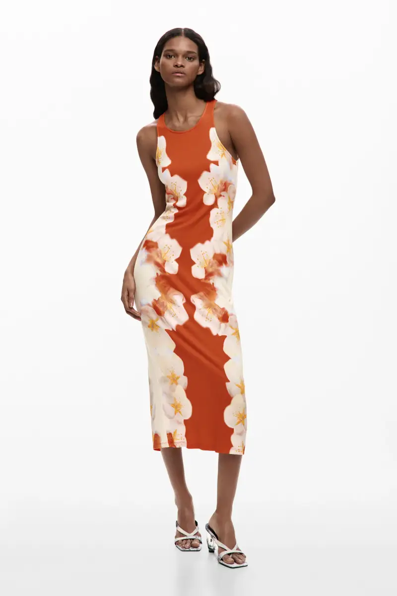 vestito con fiori laterali ORANGE