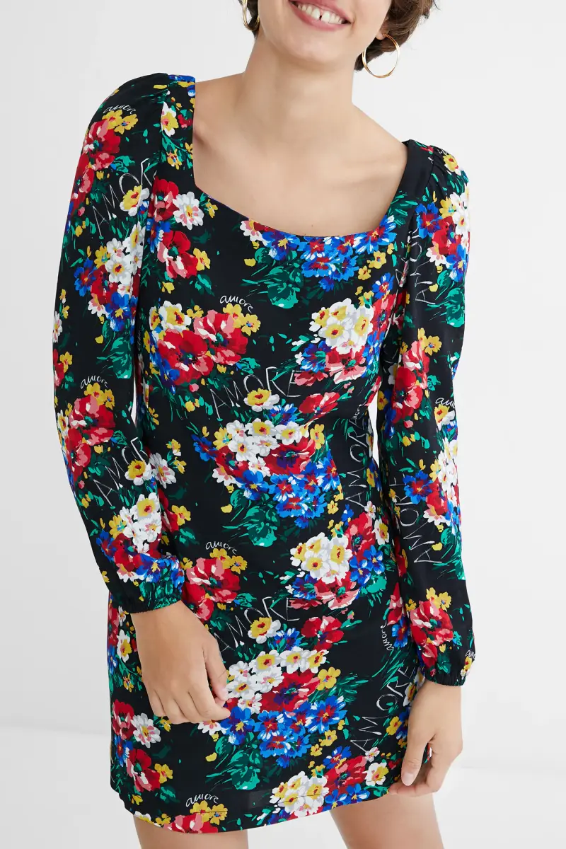 Vestito corto slim scollatura quadrata MATERIAL FINISHES miniatura 2