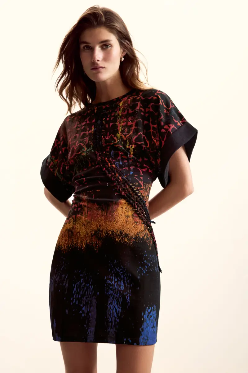 Desigual Vestito corto multicolore con manica ampia miniatura 2