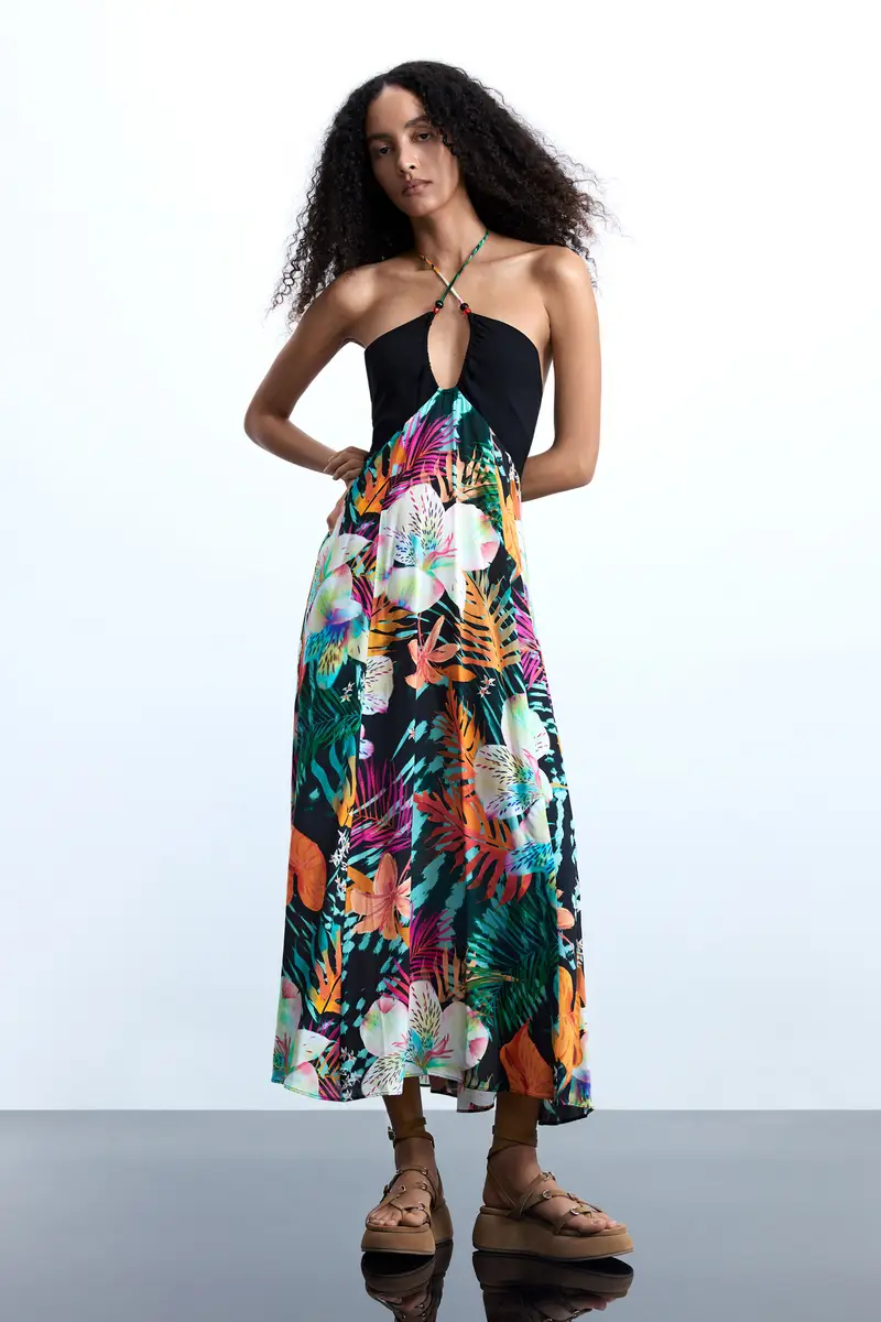 Vestito lungo tropicale BLACK