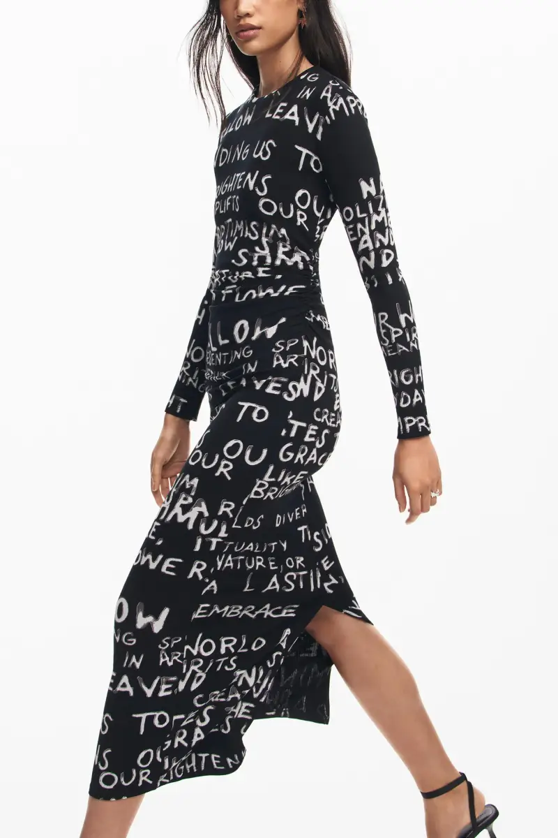 Vestito midi con frasi BLACK miniatura 2