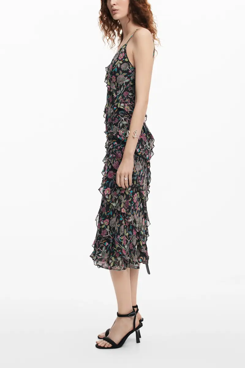 Desigual Vestito midi con volant e stampa floreale miniatura 2