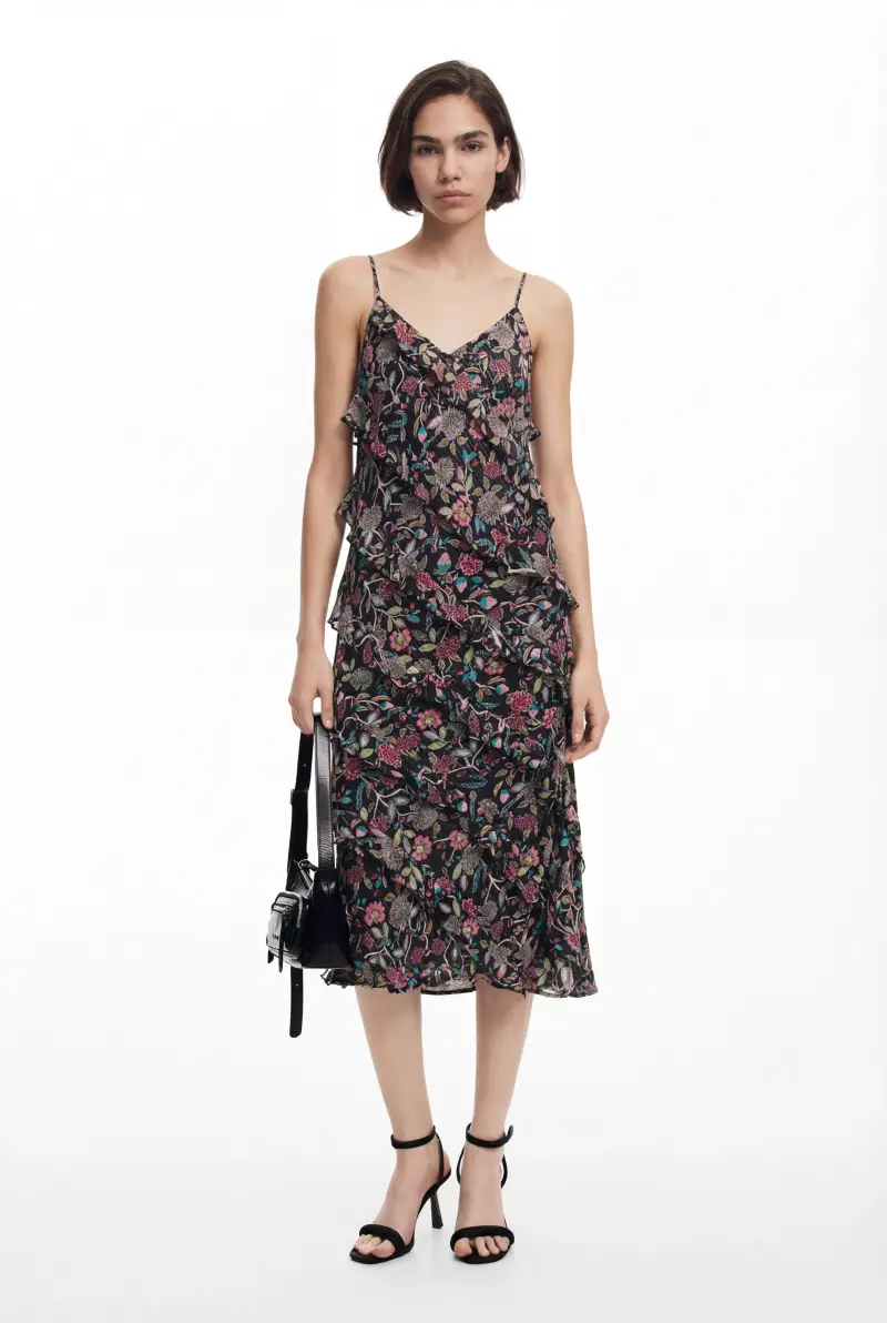 Desigual Vestito midi con volant e stampa floreale