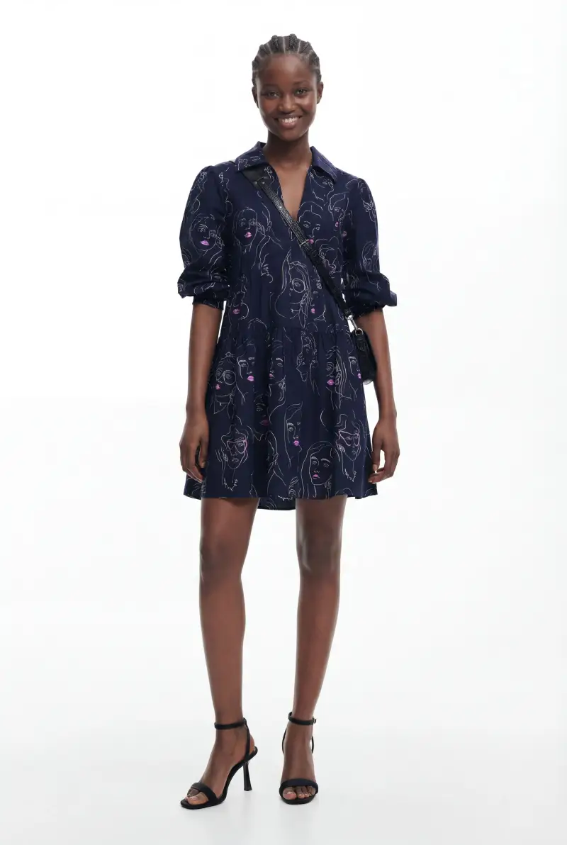 Vestito mini con facce BLUE