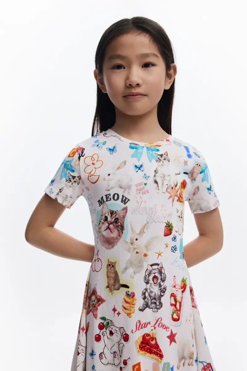 Vestito skater gatti manica corta WHITE miniatura 2