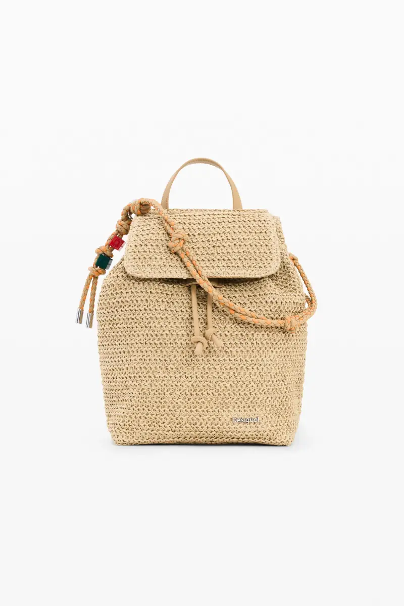 zainetto piccolo in rafia con charms WHITE