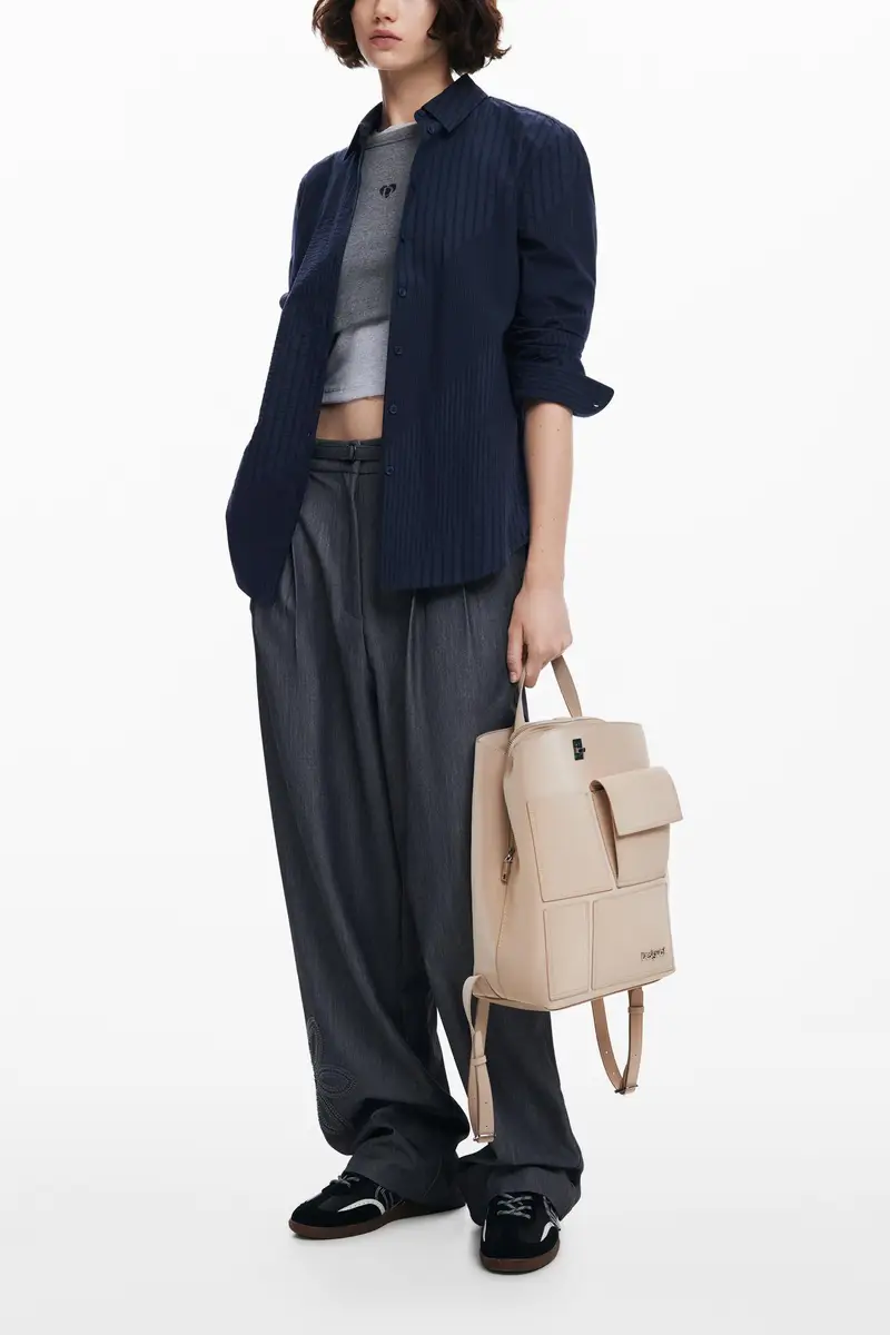 Zaino effetto pelle con tasche di medie dimensioni WHITE miniatura 2