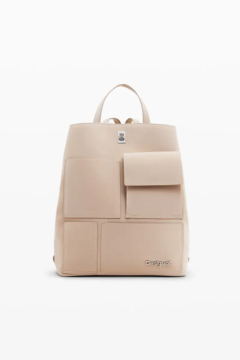 Zaino effetto pelle con tasche di medie dimensioni WHITE