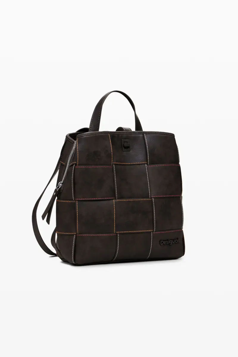 Zaino intrecciato effetto pelle mini BROWN miniatura 2