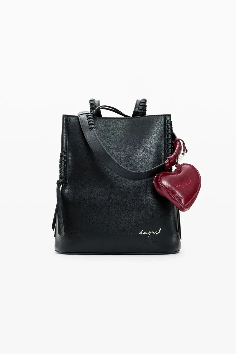 Zaino medio con charm a forma di cuore BLACK