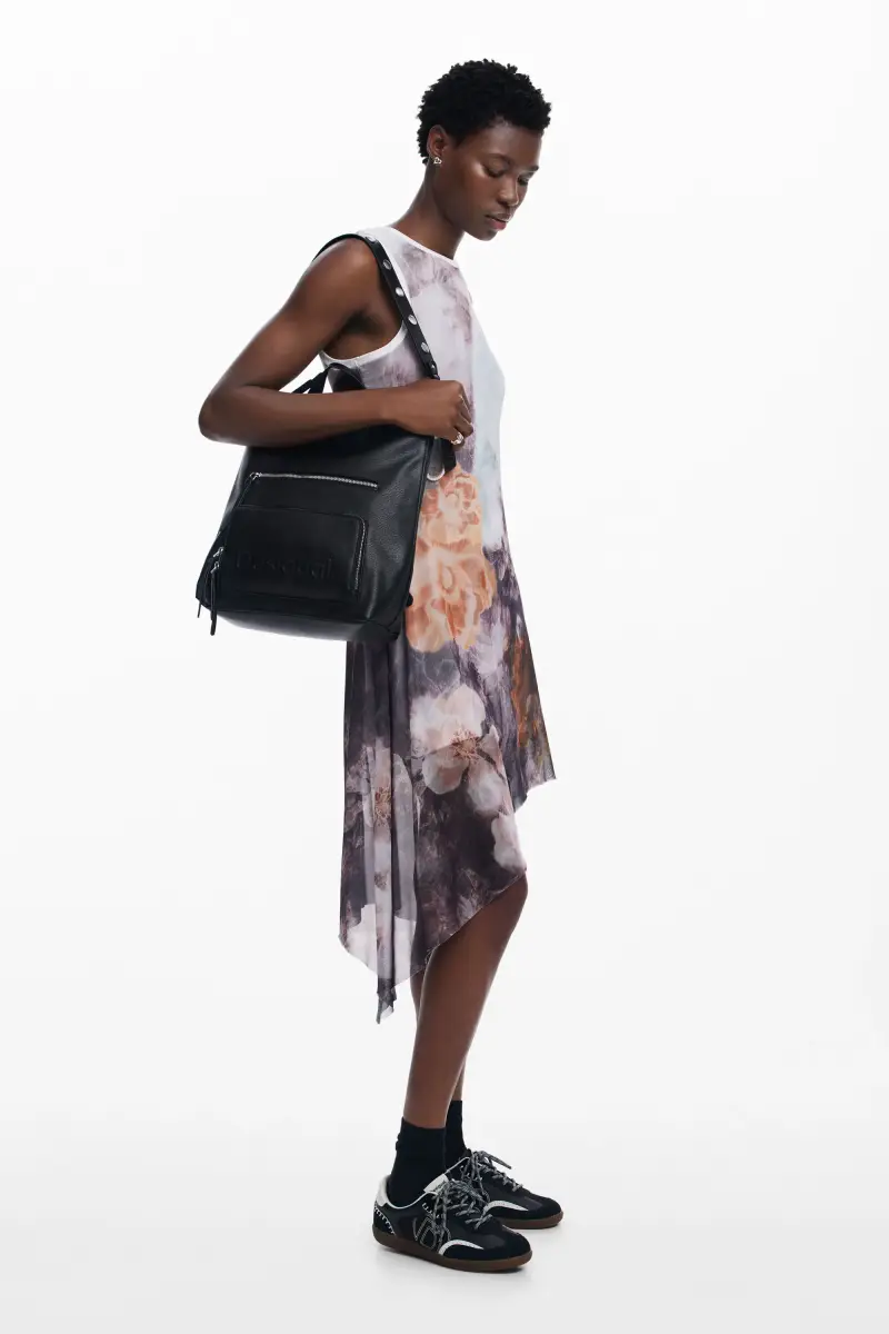 Zaino medio effetto pelle con logo BLACK miniatura 2