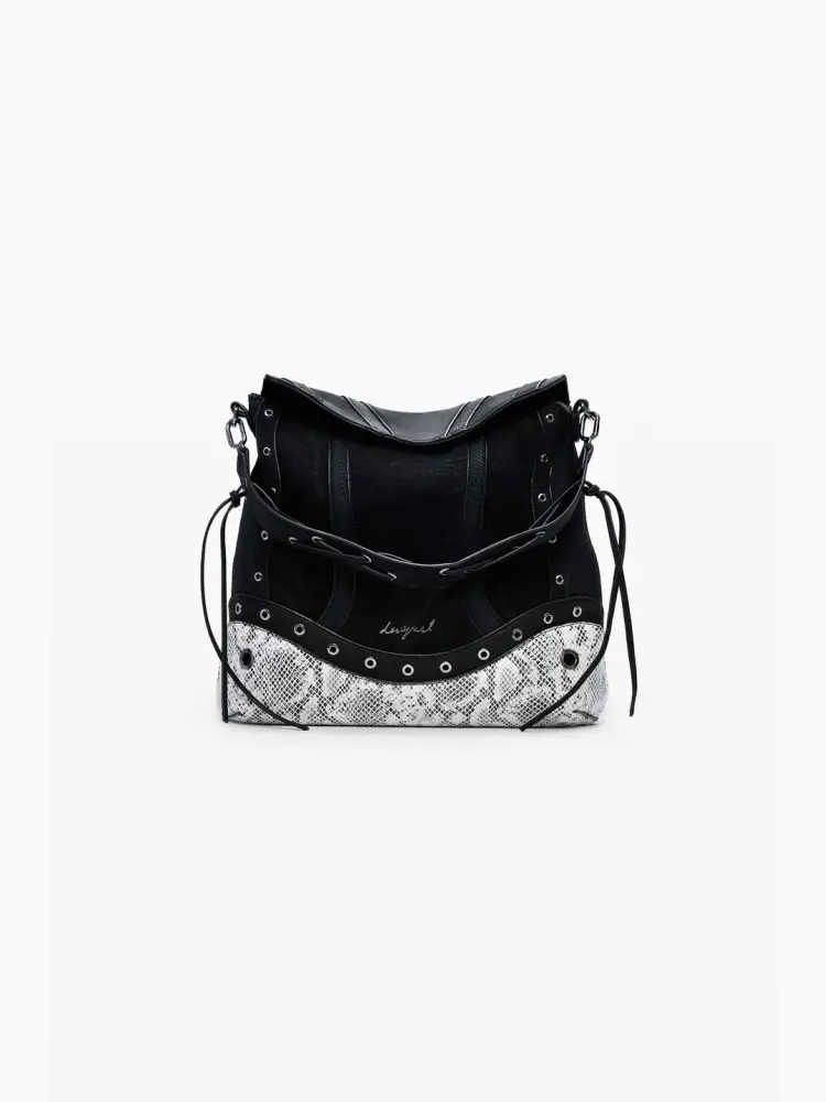 zaino medio in ecopellenera , con stampa serpente e manici intercambiabili convertibile a borsa