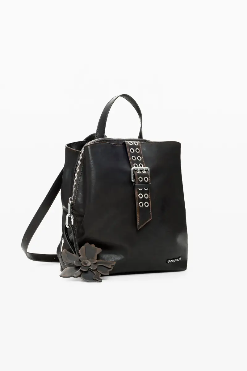 Zaino piccolo con applicazioni floreali BROWN miniatura 2