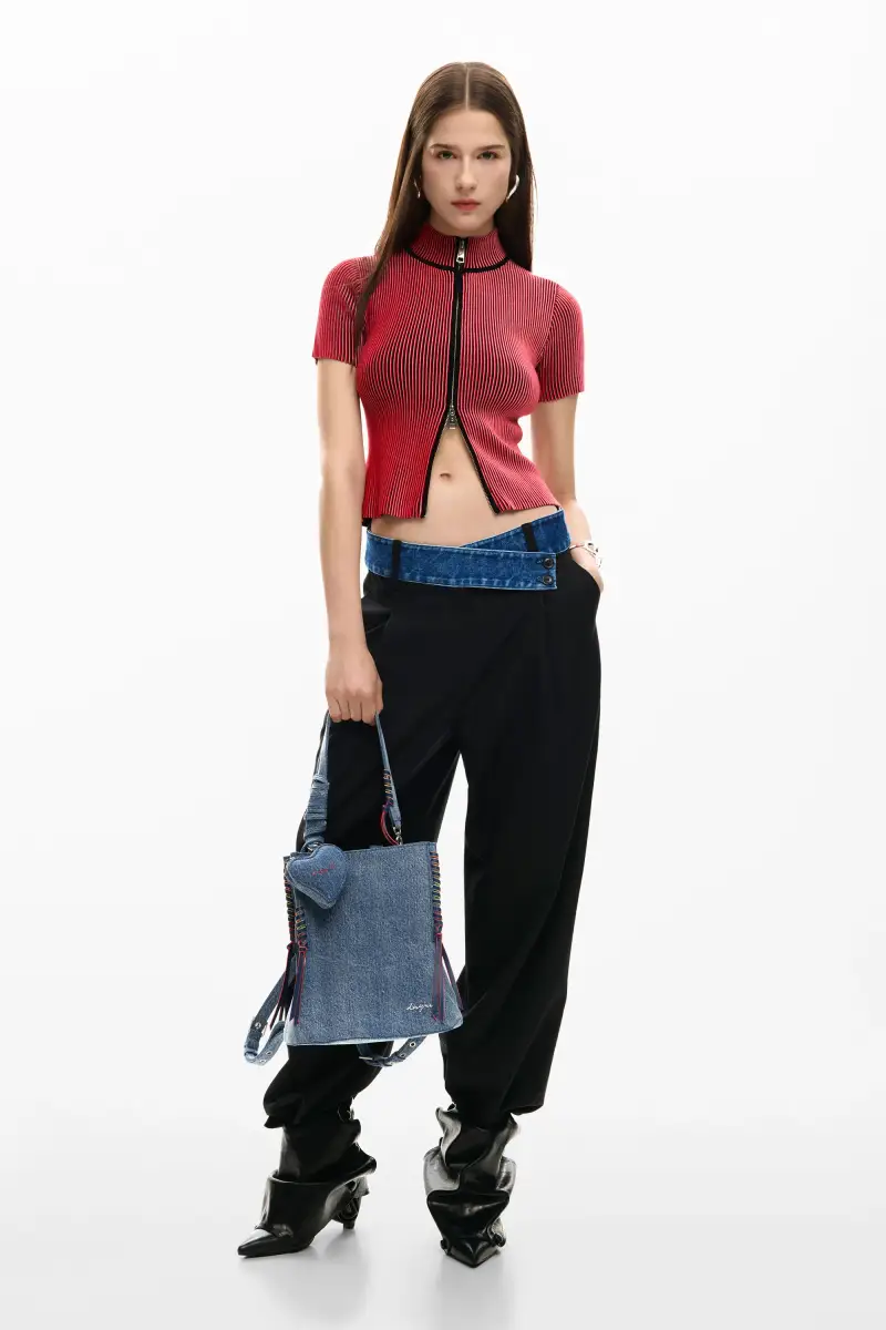 Zaino piccolo in denim con cuore BLUE miniatura 2