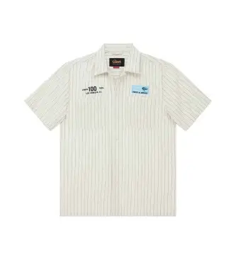 per uomo D261MSH312 Camicia a righe bianche sul piazzale (S), Bianco, Casual, Cotone, Manica corta