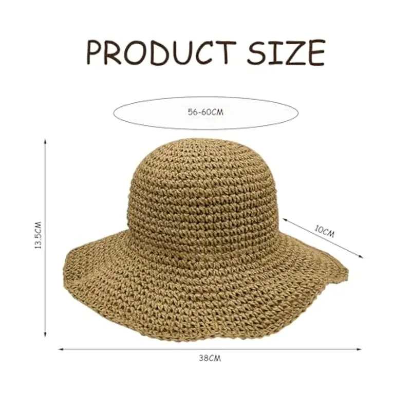 DHSBGWSX 1 cappello da sole da donna, cappello di paglia estivo da donna, cappello da spiaggia da donna, cappello estivo pieghevole da donna, cappello da spiaggia con tesa larga, grande cappello da miniatura 2