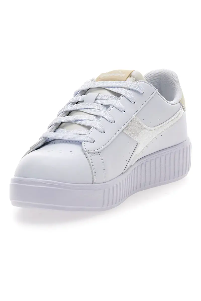 Sneaker da donna bianche con platform e dettagli oro Diadora Game Step Glam GS [BIANCO] miniatura 3