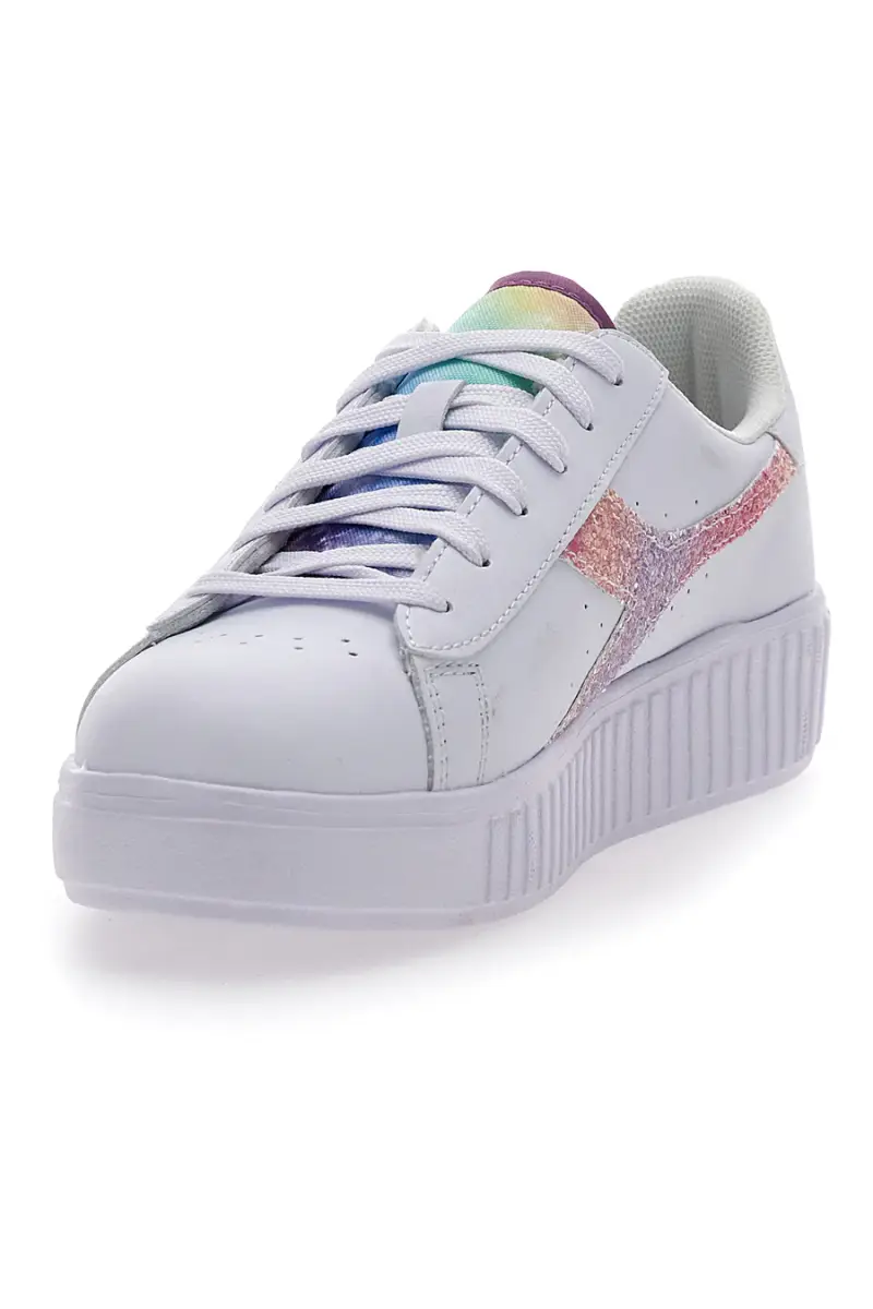 Sneakers Bianche Con Fregio Arcobaleno Diadora Game Step Glow Gs [BIANCO] miniatura 3