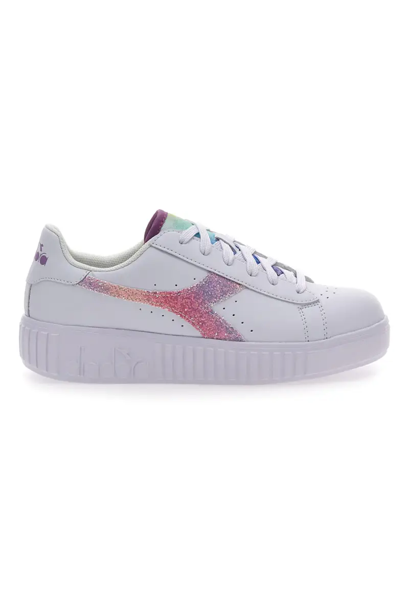 Sneakers Bianche Con Fregio Arcobaleno Diadora Game Step Glow Gs [BIANCO]