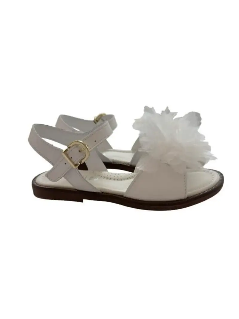 Dianetti scarpe bianche bambina in ecopelle dettaglio in tulle sul davanti