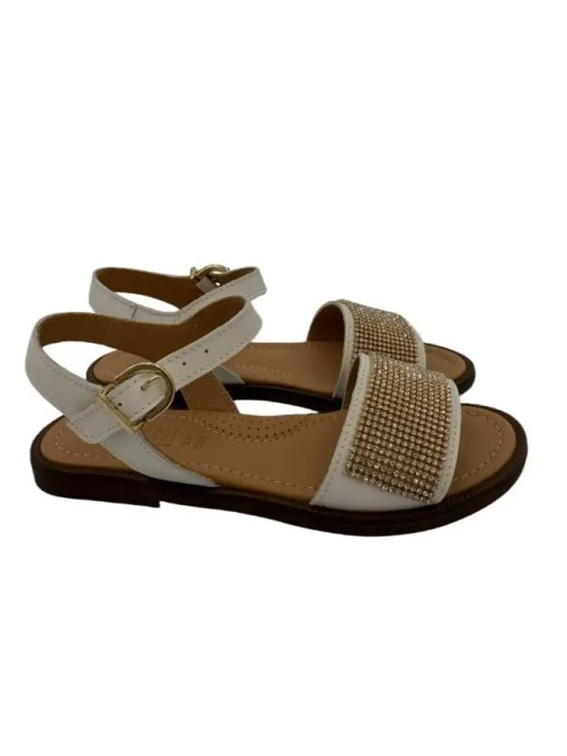 Dianetti scarpe bianche bambina in pelle strass oro sul davanti