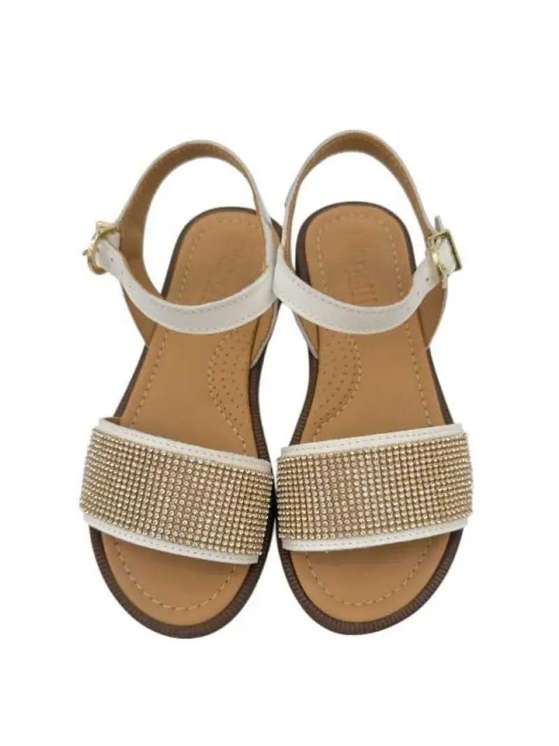 Dianetti scarpe bianche bambina in pelle strass oro sul davanti miniatura 2