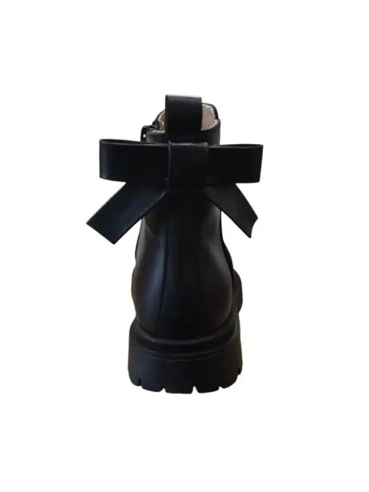 scarpe nere bambina stivaletto in pelle fiocco sul retro miniatura 3