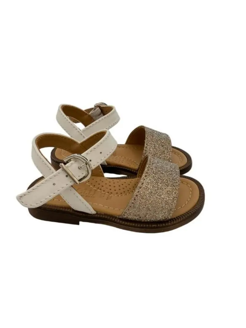 Dianetti scarpe oro bambina in pelle con glitter sul davanti
