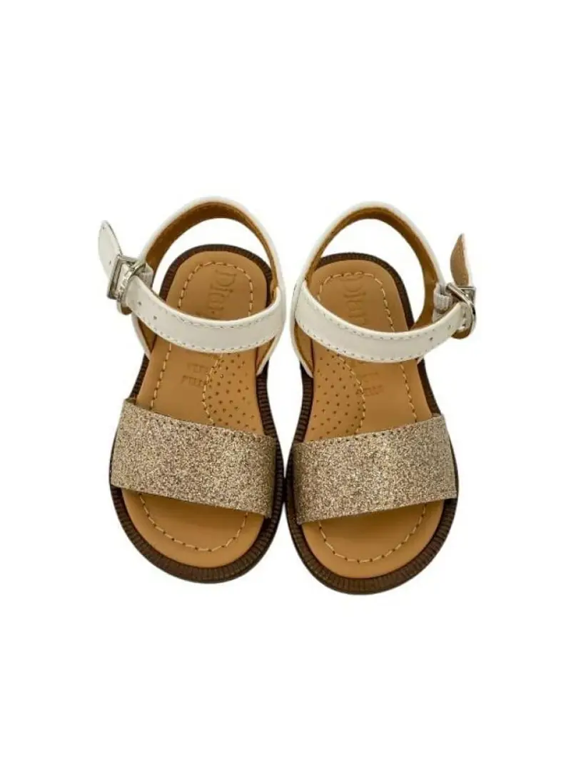 Dianetti scarpe oro bambina in pelle con glitter sul davanti miniatura 2