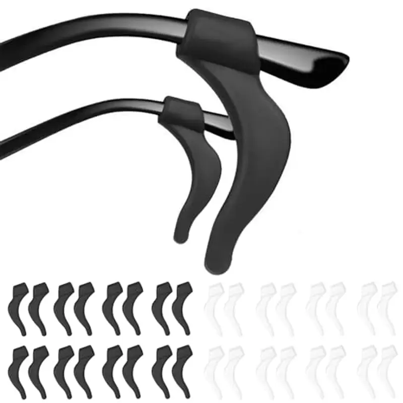 DIAONIAN 32 Pezzi Ferma Occhiali,Ferma Occhiali In Silicone,Antiscivolo Occhiali,Reggi Occhiali,Occhiali Antiscivolo Gancio,Occhiali Ear Grips Ganci,Per Occhiali,Occhiali Da Sole,Nero+Bianco