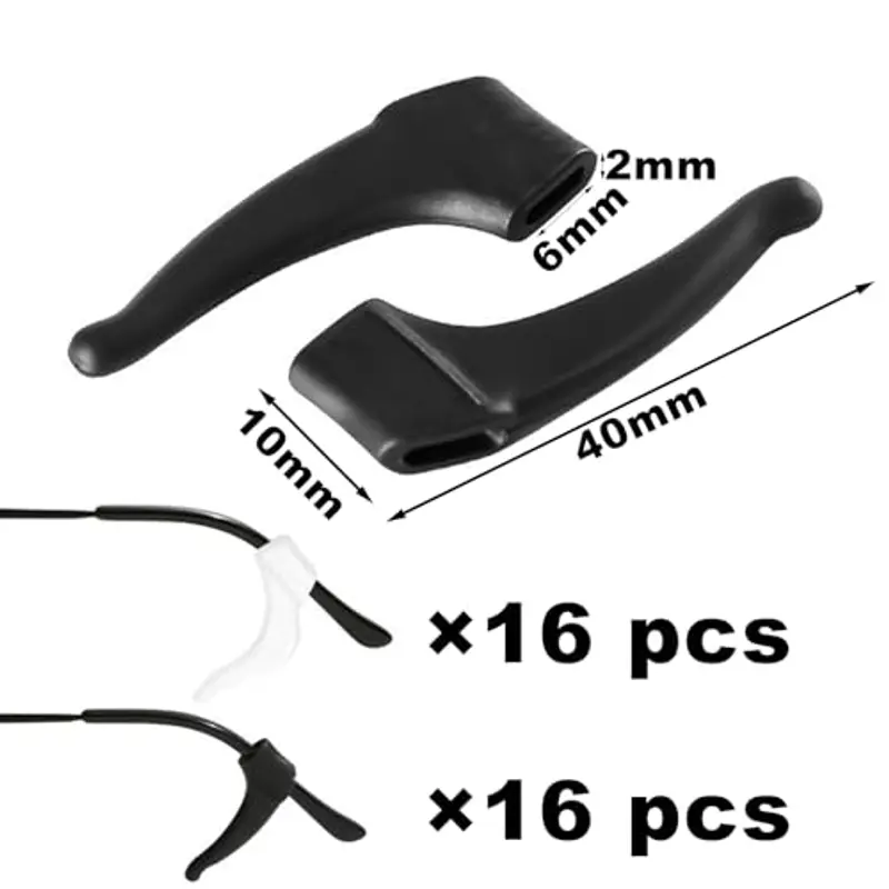 DIAONIAN 32 Pezzi Ferma Occhiali, Ferma Occhiali In Silicone, Antiscivolo Occhiali, Reggi Occhiali, Occhiali Antiscivolo Gancio, Occhiali Ear Grips Ganci, Per Occhiali, Occhiali Da Sole, Nero+Bianco miniatura 2