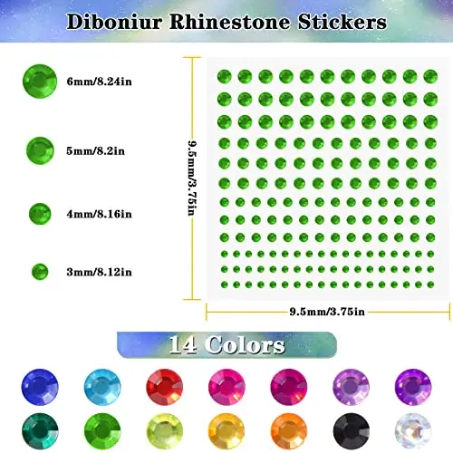 Diboniur 14 Fogli Brillantini Adesivi di Gemme per Viso, 2310 Pezzi Glitter Make Up Strass Autoadesivi Occhi Corpo, per miniatura 2