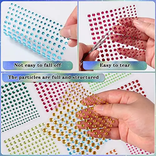 Diboniur 14 Fogli Brillantini Adesivi di Gemme per Viso, 2310 Pezzi Glitter Make Up Strass Autoadesivi Occhi Corpo, per miniatura 3