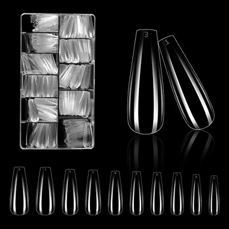 Diboniur 500 Pz Unghie Finte, 10 Misure Copertura Completa Tips in Gel Capsule Trasparenti, Ricostruzione per Tecnico delle Unghie, Principiante di Manicure e Nail Art Fai-da-te a Casa
