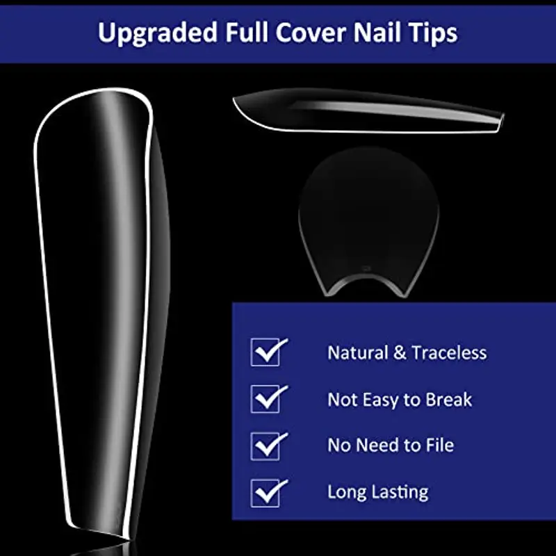 Diboniur 500 Pz Unghie Finte, 10 Misure Copertura Completa Tips in Gel Capsule Trasparenti, Ricostruzione per Tecnico delle Unghie, Principiante di Manicure e Nail Art Fai-da-te a Casa miniatura 3
