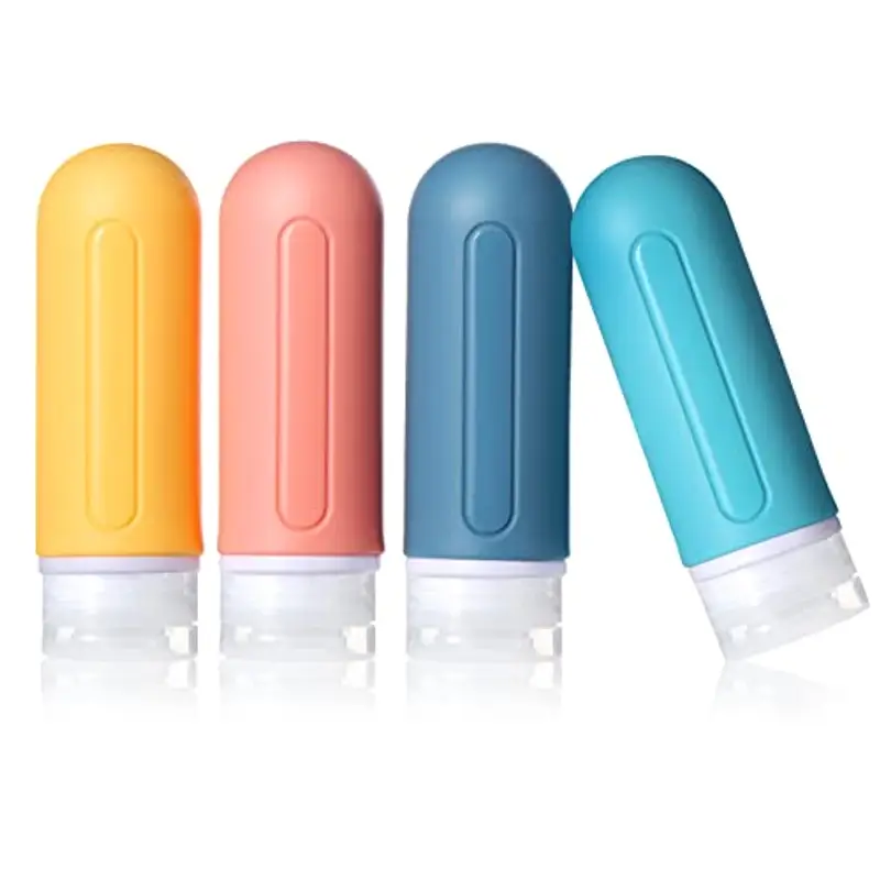 Diboniur Bottiglie da Viaggio in Silicone, 4 Pezzi Flaconi da Viaggio Aereo, 89 ml Contenitori con Riutilizzabili Comprimibili per Shampoo, Crema, Liquidi and Lozione