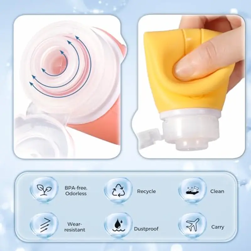 Diboniur Bottiglie da Viaggio in Silicone, 4 Pezzi Flaconi da Viaggio Aereo, 89 ml Contenitori con Riutilizzabili Comprimibili per Shampoo, Crema, Liquidi and Lozione miniatura 3