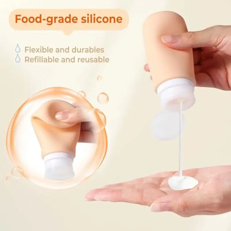 Diboniur Flaconi da Viaggio in Silicone, 4 Pezzi Boccette da Viaggio 98ml con con adesivi vuoti per Shampoo, Crema and Lozione miniatura 2
