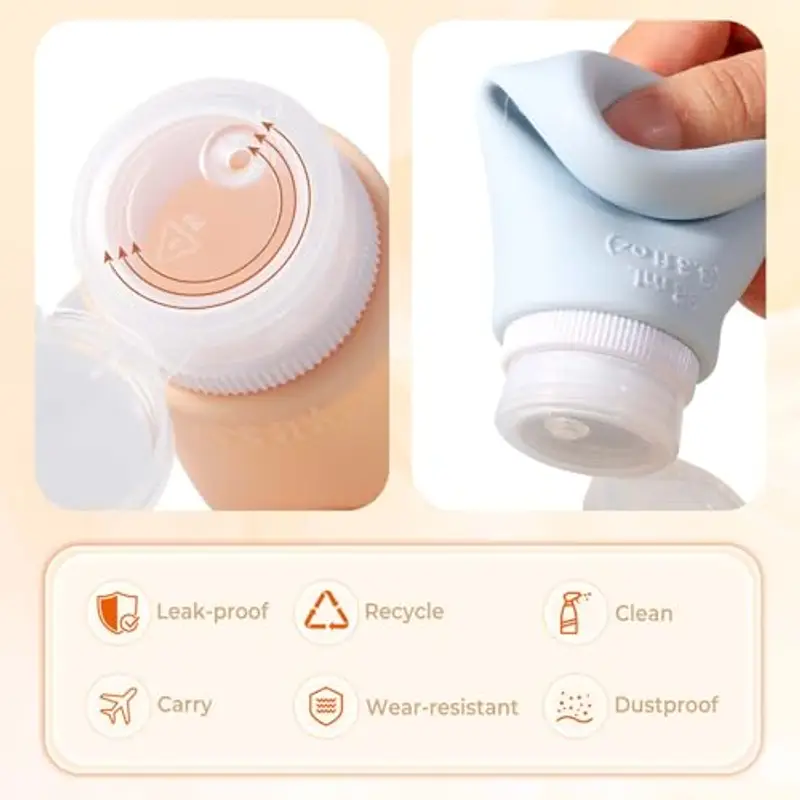 Diboniur Flaconi da Viaggio in Silicone, 4 Pezzi Boccette da Viaggio 98ml con con adesivi vuoti per Shampoo, Crema and Lozione miniatura 3