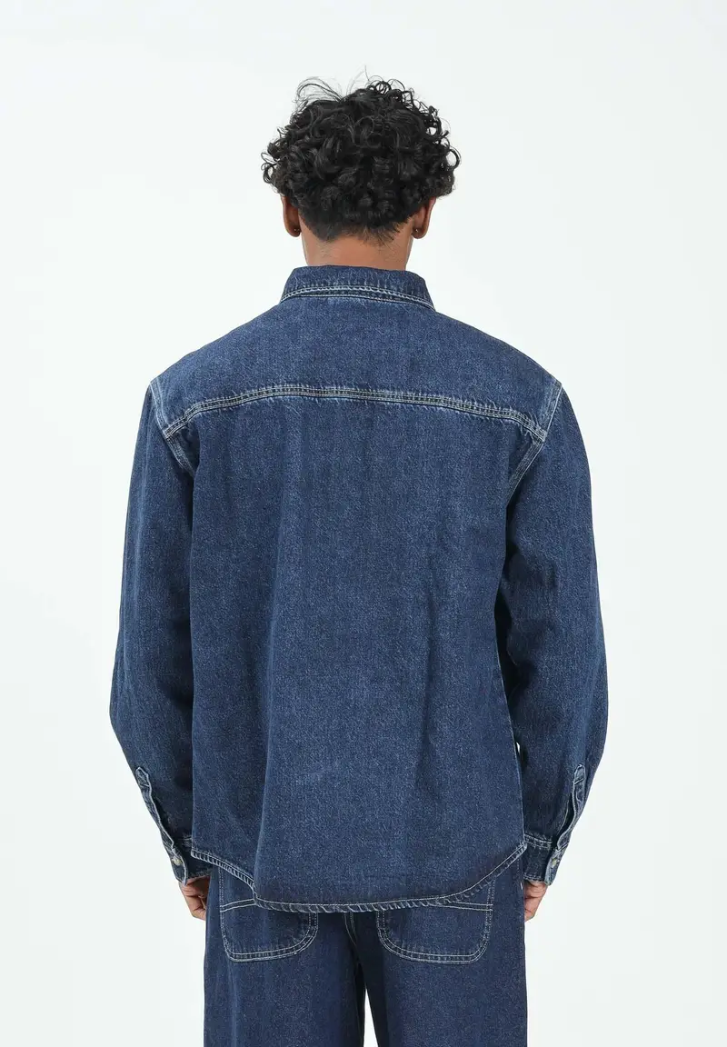 Camicia a manica lunga Mechanic in denim blu da uomo miniatura 3