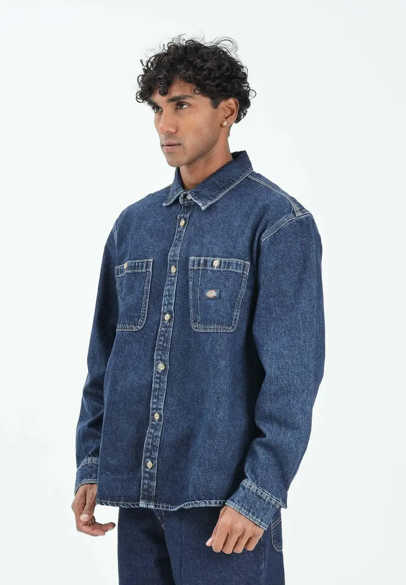 Camicia a manica lunga Mechanic in denim blu da uomo