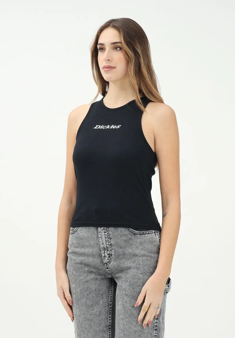 DICKIES Canotta nera da donna con ricamo logo