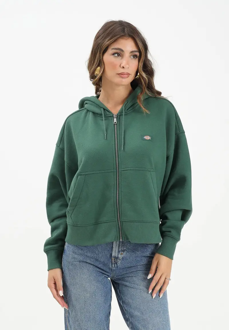 Felpa con zip Oakport verde da donna miniatura 2