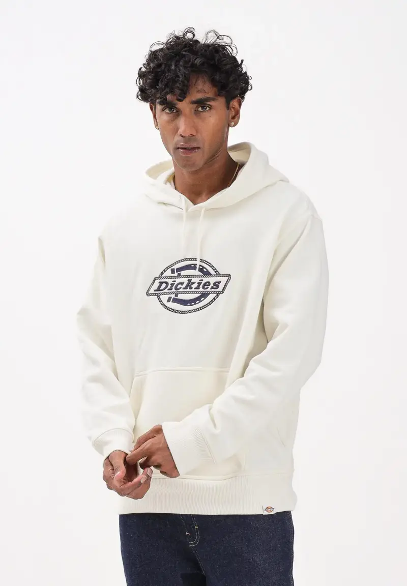 forth shaw felpa con cappuccio panna da uomo con logo ricamato in blu miniatura 2