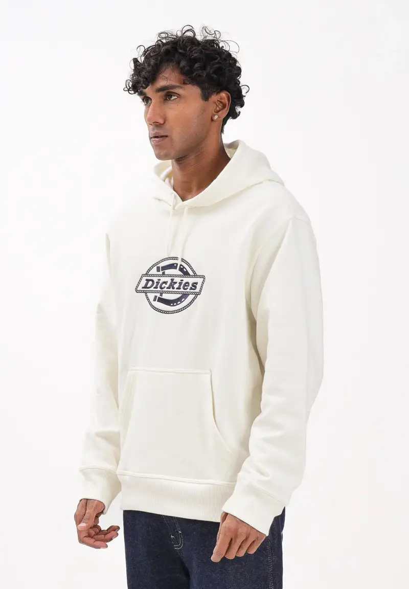 forth shaw felpa con cappuccio panna da uomo con logo ricamato in blu