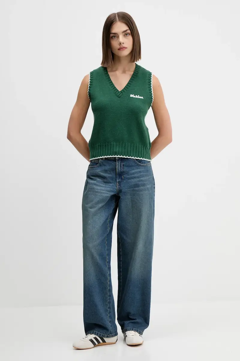 gilet con lana colore verde DK0A87P2 miniatura 2