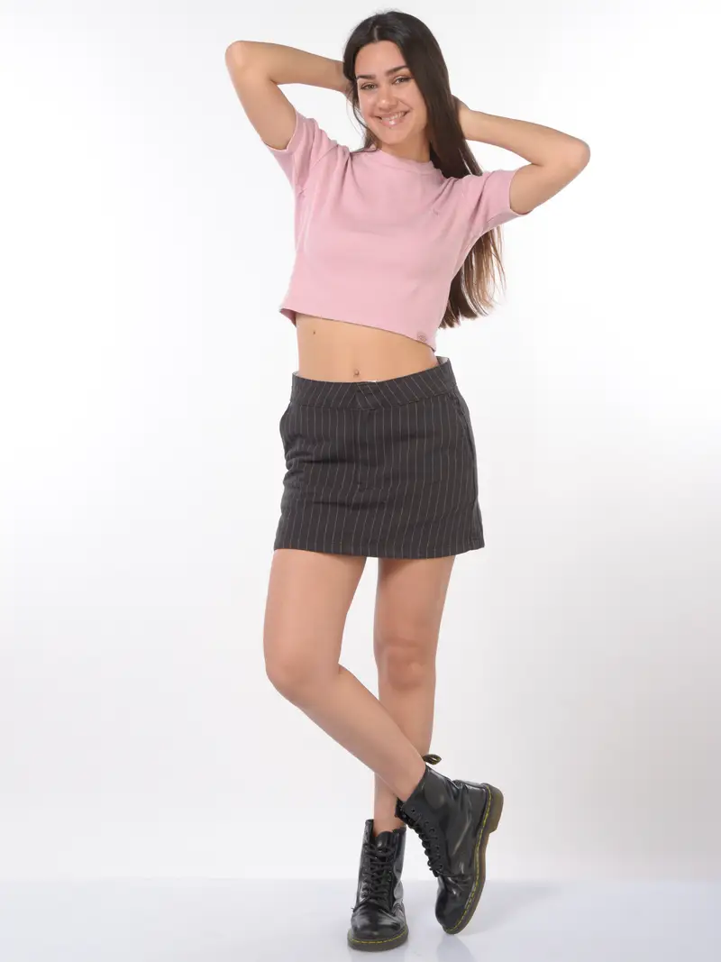 gonna corta da donna Dickies in gessato con tasche NERO miniatura 2