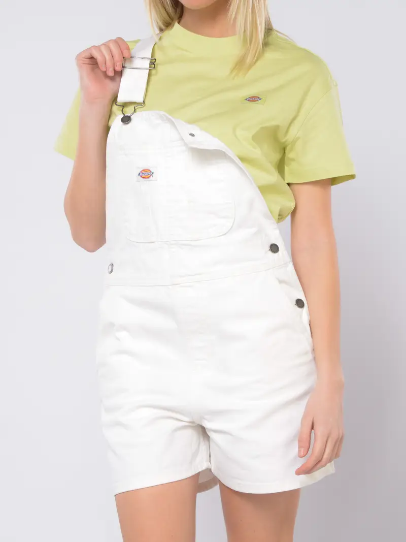 salopette da donna Dickies corta in bull di cotone Bianco